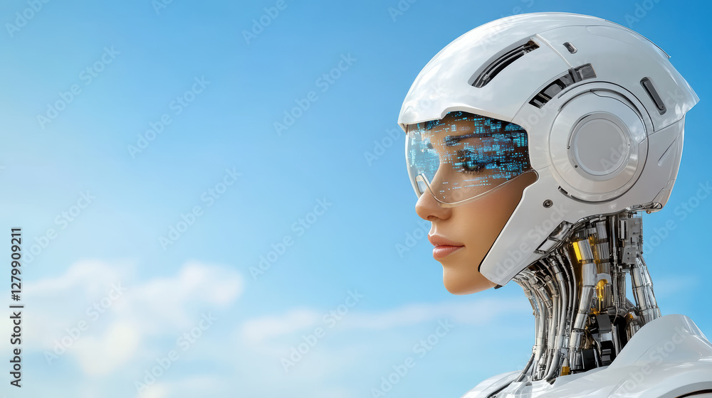 Poster futuristic robot with sleek design and advanced technology features