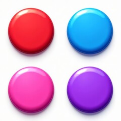 Set of Four Glossy Colorful Round Push Buttons