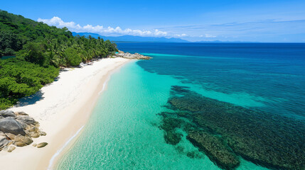 Aerial view of a white sand beach