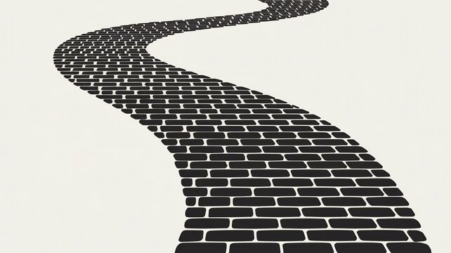 Abstract Black and White Brick Path Winding Through Space