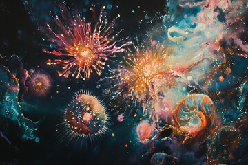 Fototapeta premium Abstract Cosmic Entities Illuminated In Vibrant Hues