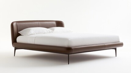 Fototapeta premium Soft-Touch Leather Bed Frame on White Background