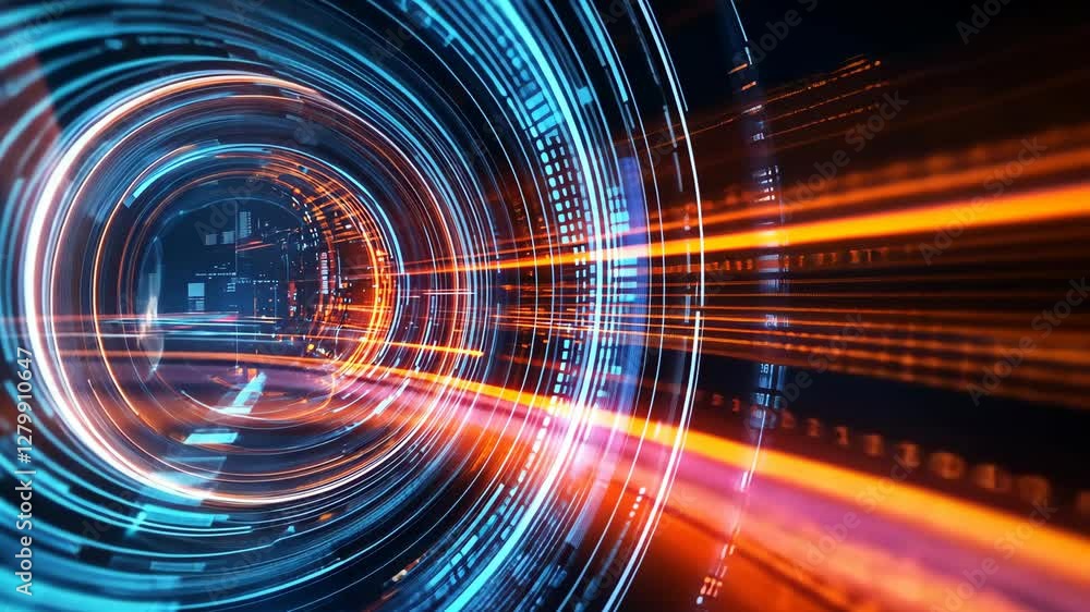 Aufkleber vibrant digital vortex illustrating technological advancement and data flow in a futuristic setting