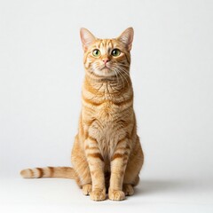 A cat sits and observes ahead. Minimalist background.