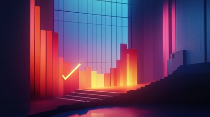 Naklejka premium Abstract digital art depicting vibrant bars of color in a futuristic setting with glowing elements