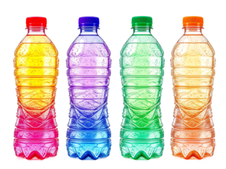 multi colour water bottles isolated on white background