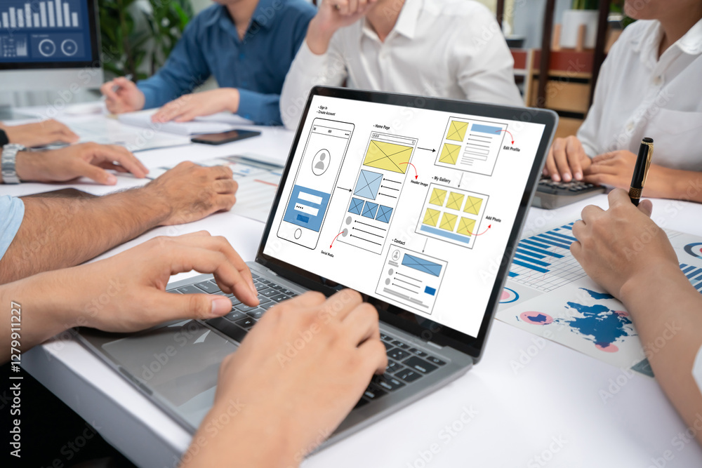 Leinwandbilder UX UI design process for brisk mobile application and website . Creative prototype of wireframe for professional app developer .