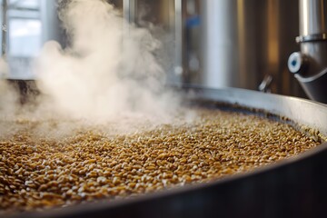 Steaming grains in brewery mash tun