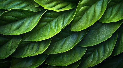 Fototapeta premium Lush green overlapping leaves creating a dense textured pattern