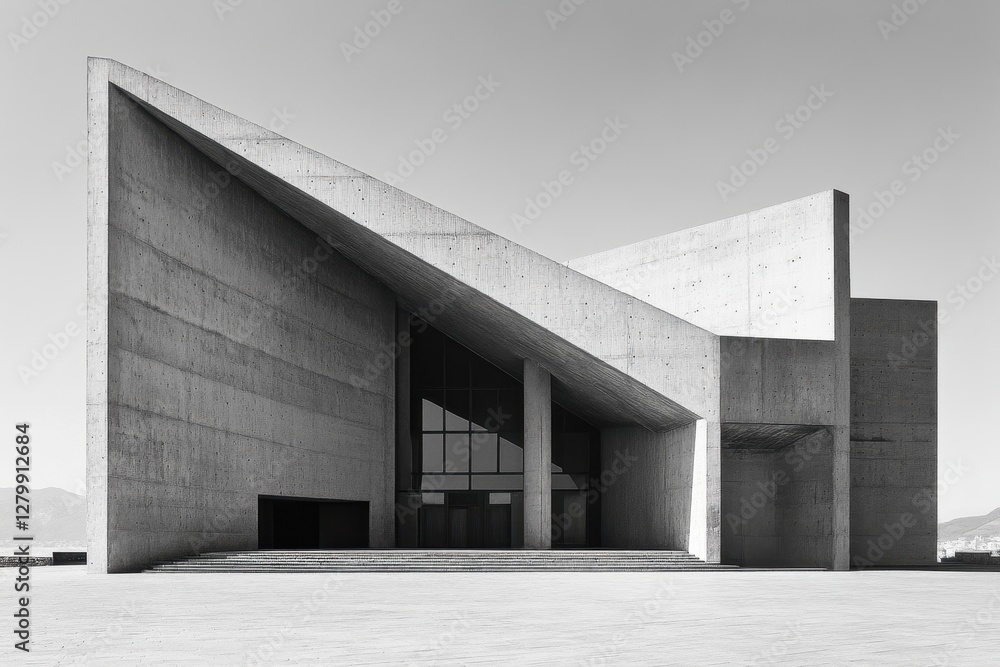 Poster modern concrete building with sharp angles and large windows. illustrates minimalist architecture, i