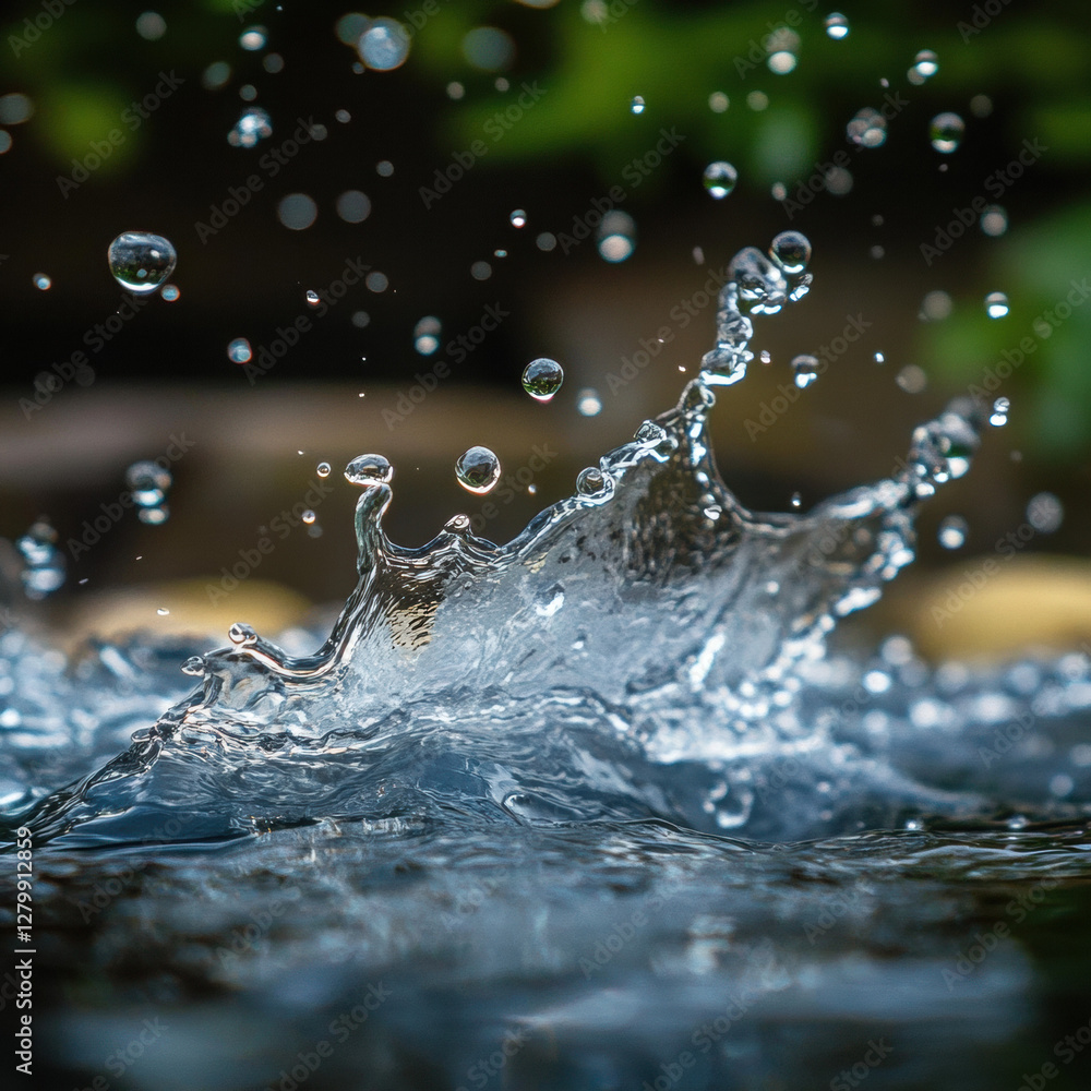 Poster here’s a simple name for the image based on your description: refreshing water splash and droplets o