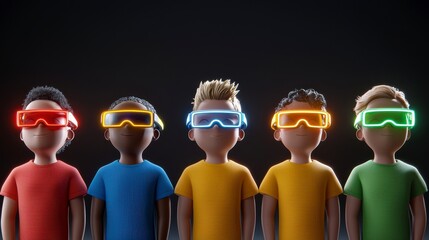Five Children In Row With Glowing Glasses