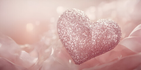 Fototapeta premium Sparkling Heart on Soft Fabric Romantic Love Symbol