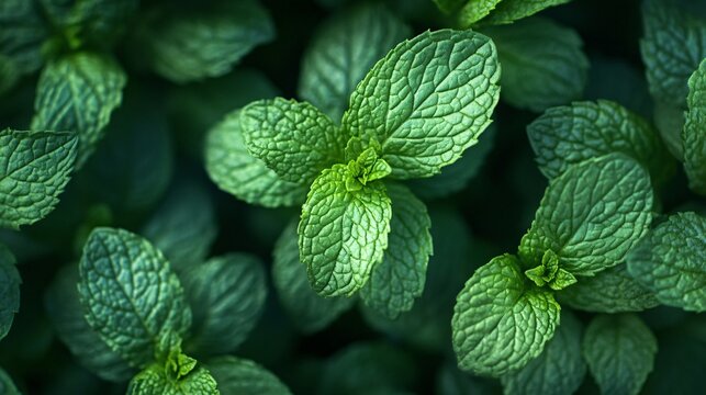 Lush green mint plants with vibrant textures and shapes