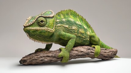 Obraz premium Green Pixel Art Chameleon On Brown Branch Studio Shot