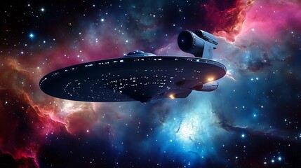 Starship Enterprise Navigating a Cosmic Nebula