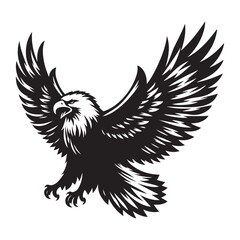 Bald Eagle Bird Silhouette Vector Illustration, Solid White Background.