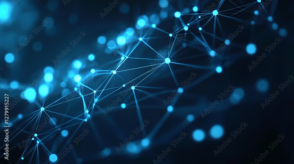 Poster blue abstract network: connection and data flow