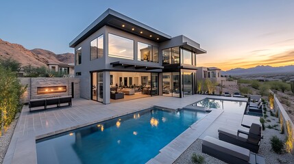 Obraz premium A Luxury Smart Home with Spacious Living Areas and Automated Lighting 