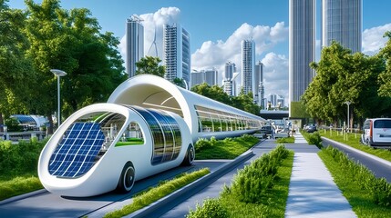 Naklejka premium Eco-Friendly Solar Powered City Train - Sustainable Living
