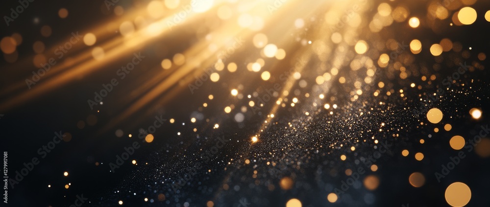 Poster sparkling light rays illuminate a dark space with shimmering particles during a quiet evening