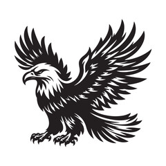 Bald Eagle Bird Silhouette Vector Illustration, Solid White Background.