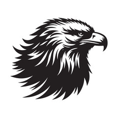 Bald Eagle Bird Silhouette Vector Illustration, Solid White Background.