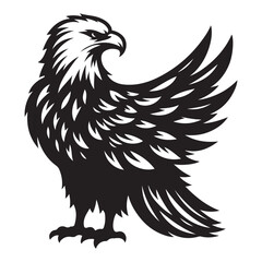 Bald Eagle Bird Silhouette Vector Illustration, Solid White Background.