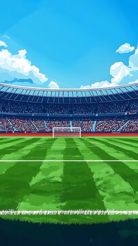 Soccer stadium, full crowd, sunny day, game about to start
