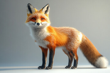 Obraz premium Fox standing on a white background. Animal side portrait.