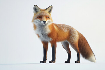 Fototapeta premium Fox standing on a white background. Animal side portrait.