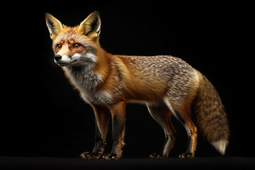 Obraz premium Fox standing on a black background. Animal side portrait.
