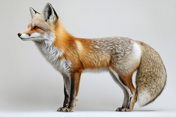 Fototapeta premium Fox standing on a white background. Animal side portrait.