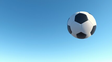Fototapeta premium Football Spiraling Through the Air During a Mid Pass in a Clear Blue Sky Setting