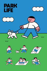 Set of illustration characters of people spending time in the park