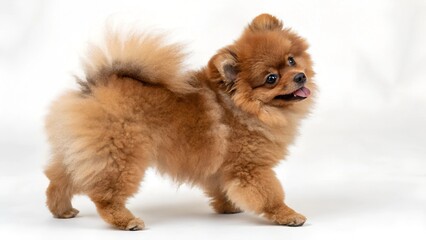 Adorable Pomeranian Puppy Posing Against White Background