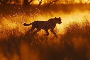Cheetah sunset savannah hunt Africa wildlife
