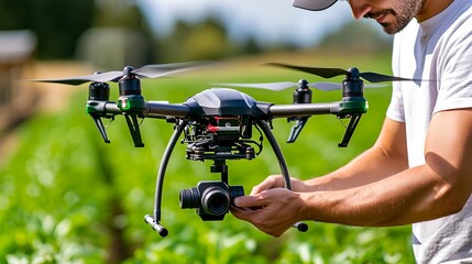 Drone Operator Inspecting Aerial Camera - Agricultural technology