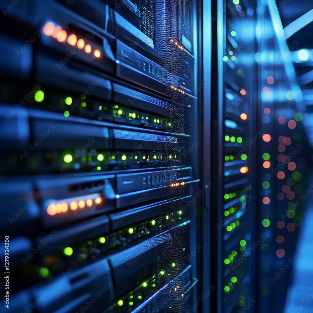 Leinwandbilder data center servers: a close-up view of network infrastructure and high-performance computing equipm