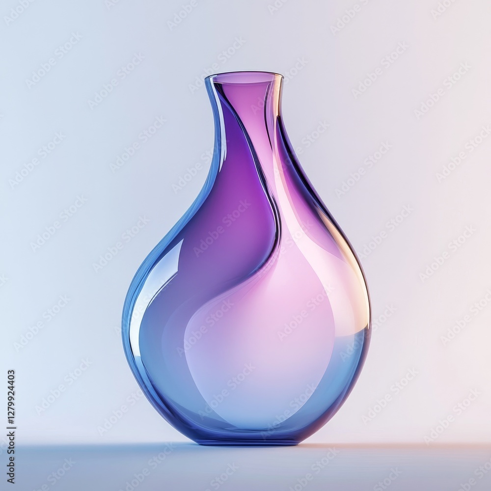 Poster elegant purple and blue glass vase with gradient lighting, showing reflections and artistic design o