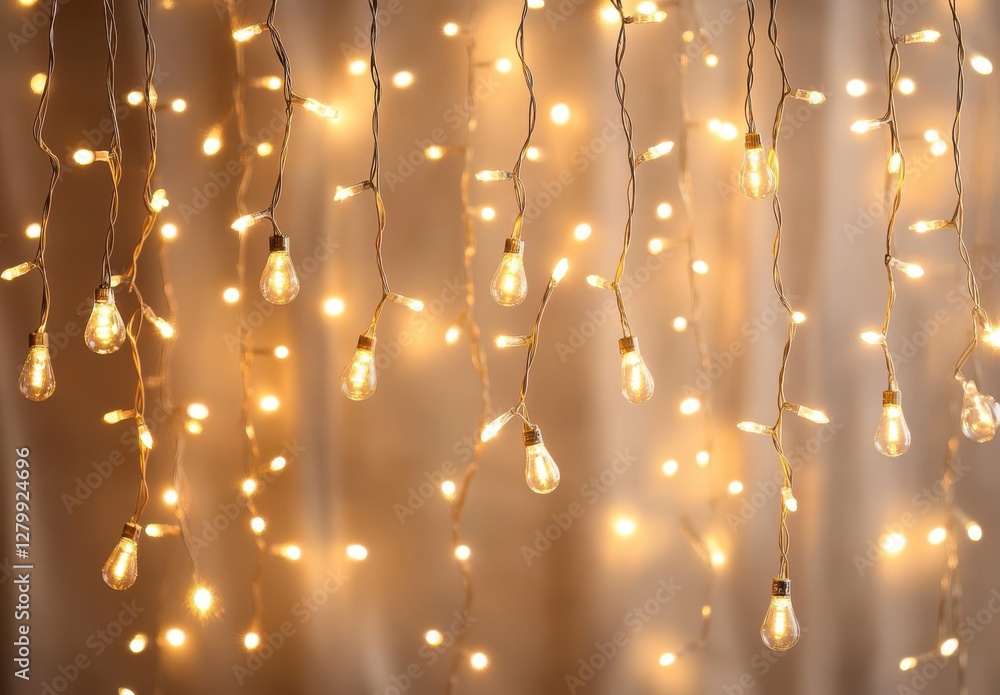 Poster elegant warm string lights hanging on a soft background creating a cozy atmosphere for events, celeb