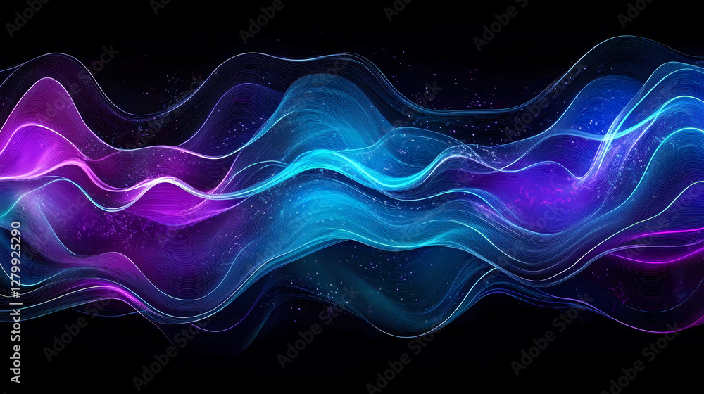 Poster abstract wave lines with dynamic rhythmic light beams
