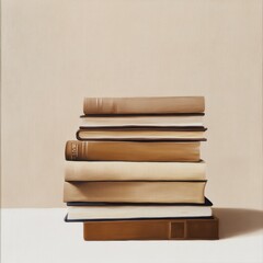 Stack of Vintage Books with Neutral Tones, a Study in Texture and Warmth for Serene Ambience, Educational Focus and Reading Nook D&eacute;cor.