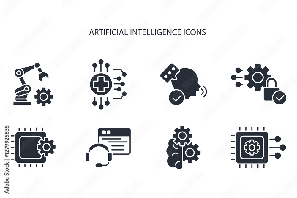 Poster artificial intelligence icon set.vector.editable stroke.linear style sign for use web design,logo.sy