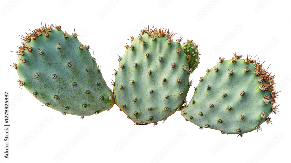 Poster cactus with three distinct pads. showcasing its green color and spiky texture the composition emphas