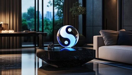 Serene Yin Yang Sphere in Modern Living Room