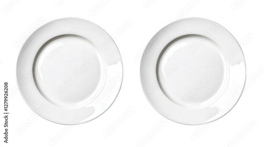 Poster two identical white plates placed side by side on a plain background the plates are empty and have a