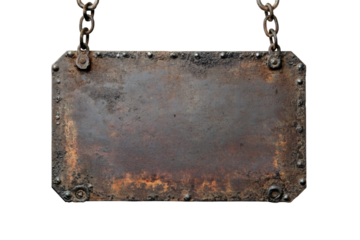 Old blank vintage metal sign board isolated on transparent background
