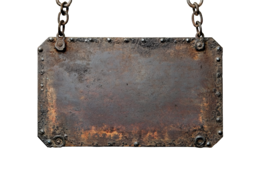 Old blank vintage metal sign board isolated on transparent background
