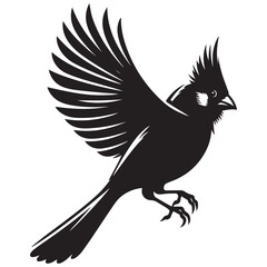 Cardinal Bird Silhouette Vector Illustration, Solid White Background.